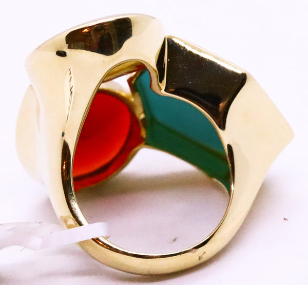 IPPOLITA 18 KT GOLD TURQUOISE, MOP & CARNELIAN MODERN CANDY RING