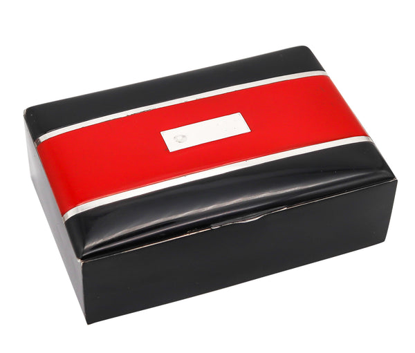 Charles Thomae 1925 Art Deco Box With Red And Black Lacquer In Sterling Silver