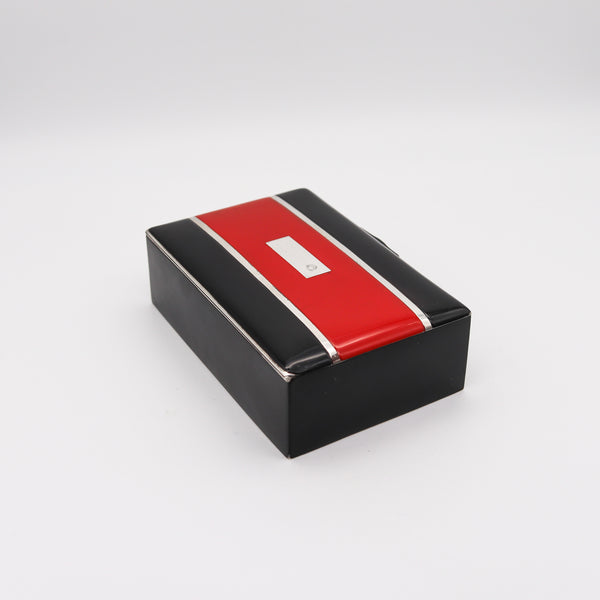 Charles Thomae 1925 Art Deco Box With Red And Black Lacquer In Sterling Silver