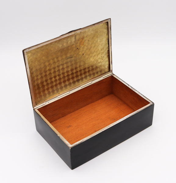 Charles Thomae 1925 Art Deco Box With Red And Black Lacquer In Sterling Silver