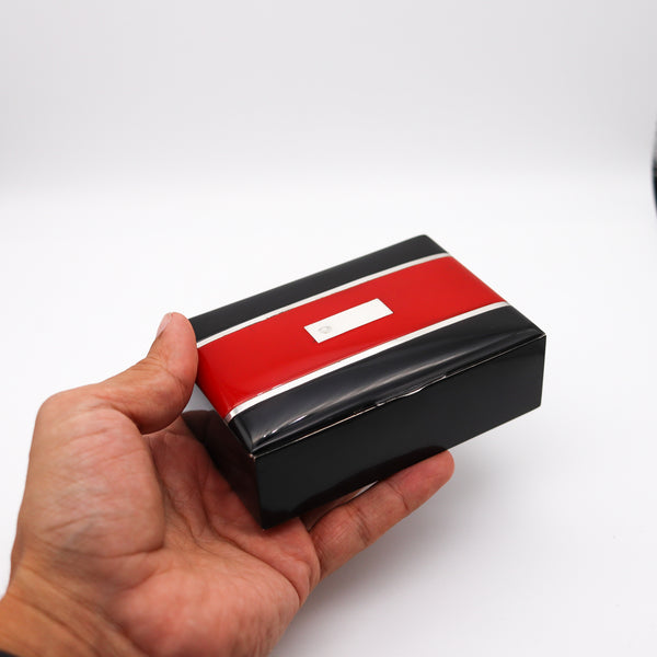 Charles Thomae 1925 Art Deco Box With Red And Black Lacquer In Sterling Silver