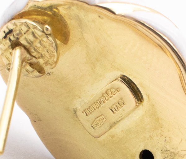 TIFFANY & CO. 1970'S VINTAGE QUILTED EARRINGS IN 18 KT GOLD WITH WHITE ENAMEL