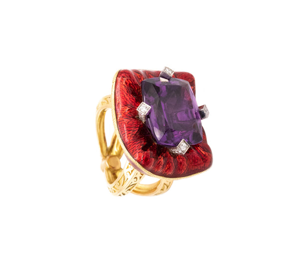 STEPHEN WEBSTER LONDON 18 KT GOLD SLOTH RING WITH ENAMEL & 13.56 Cts IN GEMSTONES