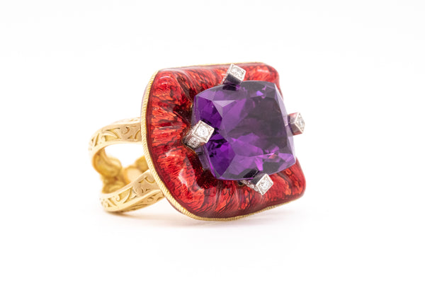 STEPHEN WEBSTER LONDON 18 KT GOLD SLOTH RING WITH ENAMEL & 13.56 Cts IN GEMSTONES