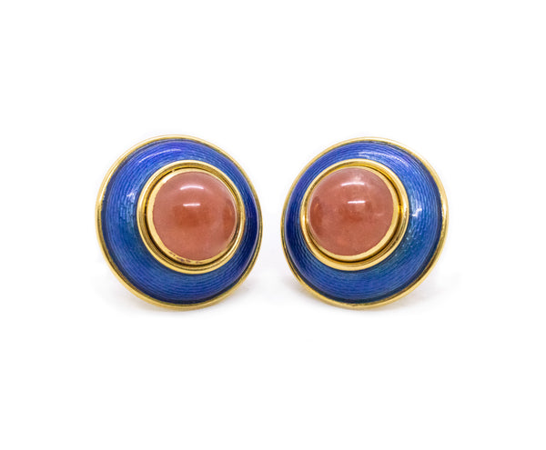 LEO DE VROOMEN 18 KT GOLD ENAMELED EARRINGS WITH 24.42 Ctw OF RHODOCROSITE