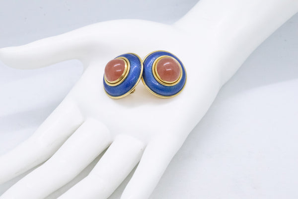 LEO DE VROOMEN 18 KT GOLD ENAMELED EARRINGS WITH 24.42 Ctw OF RHODOCROSITE