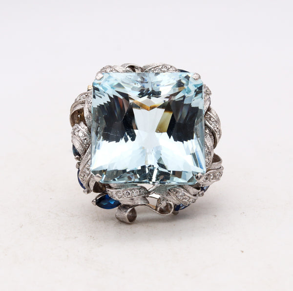 *Gia certified Mid-Century 1960 ring in18 kt gold with 50.81 Cts in aquamarine sapphires & diamonds