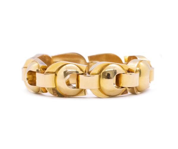 FRENCH 18 KT YELLOW GOLD RETRO BRACELET WITH BAUBLES LINKS