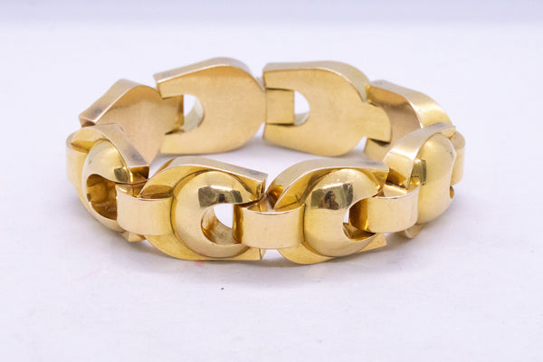 FRENCH 18 KT YELLOW GOLD RETRO BRACELET WITH BAUBLES LINKS