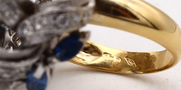 *Gia certified Mid-Century 1960 ring in18 kt gold with 50.81 Cts in aquamarine sapphires & diamonds