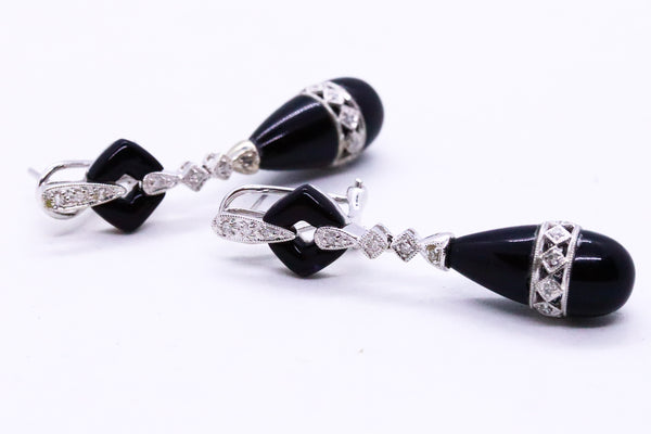 GERMAN DECO ONYX & DIAMONDS 14 KT GOLD PAIR OF EARRINGS