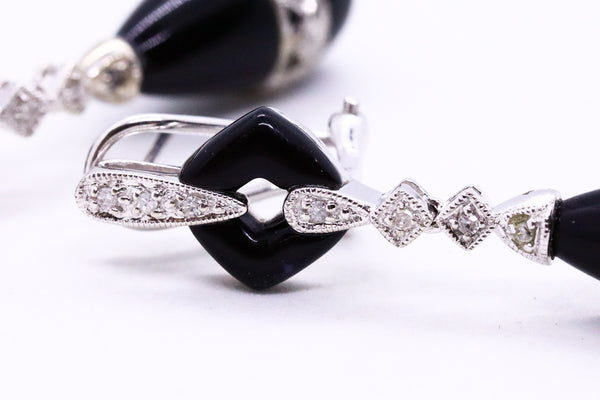 GERMAN DECO ONYX & DIAMONDS 14 KT GOLD PAIR OF EARRINGS