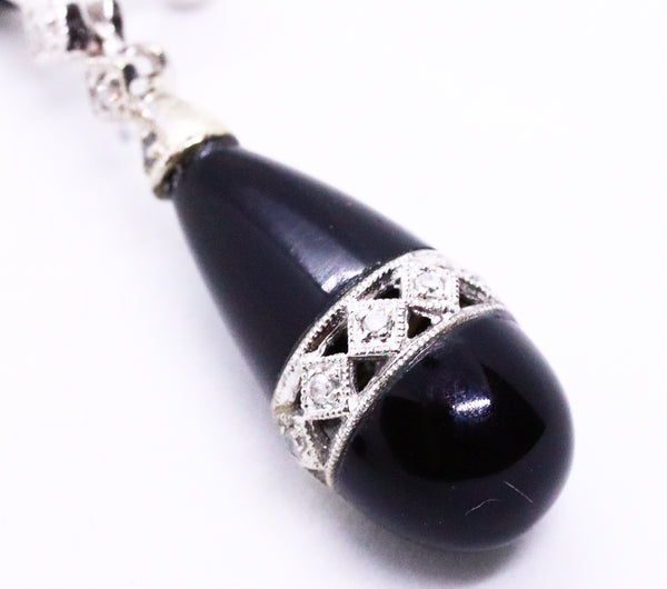 GERMAN DECO ONYX & DIAMONDS 14 KT GOLD PAIR OF EARRINGS