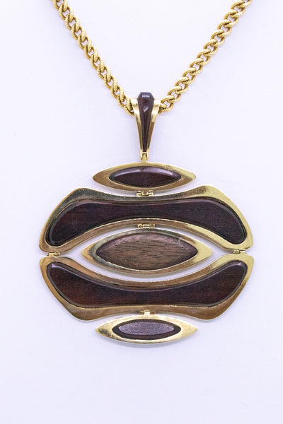 VAN CLEFF & ARPELS PARIS 18 KT GOLD & ROSE WOOD RARE “OSAKA” PENDANT