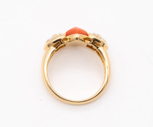 Christian Dior 1970 Paris 18 Karats Gold Ring With 1.96 Ctw In Diamonds And Coral