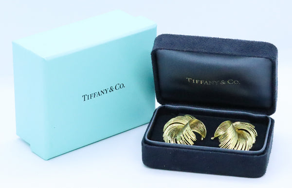TIFFANY & CO 18 KT GOLD PAIR OF EARRINGS FEATHERS CLIPS