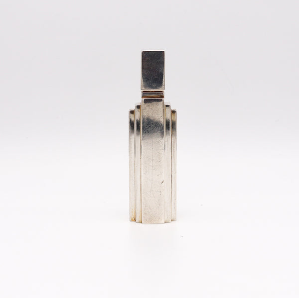 -Jean Louis Scherrer Art Deco Skyscraper Perfume Bottle In .925 Sterling Silver