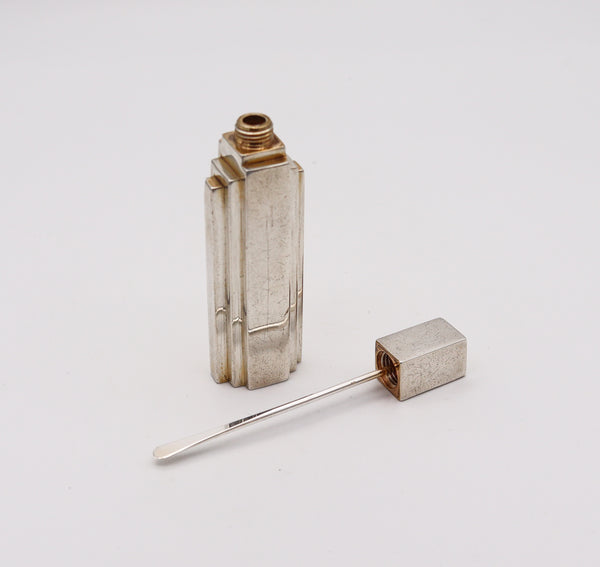 -Jean Louis Scherrer Art Deco Skyscraper Perfume Bottle In .925 Sterling Silver
