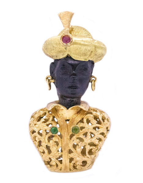 BLACKAMOOR BROOCH PENDANT IN 18 KT WITH EBONY AND GEMSTONES