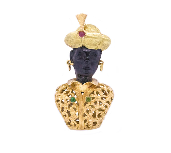 BLACKAMOOR BROOCH PENDANT IN 18 KT WITH EBONY AND GEMSTONES