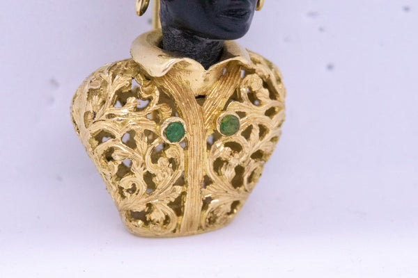 BLACKAMOOR BROOCH PENDANT IN 18 KT WITH EBONY AND GEMSTONES