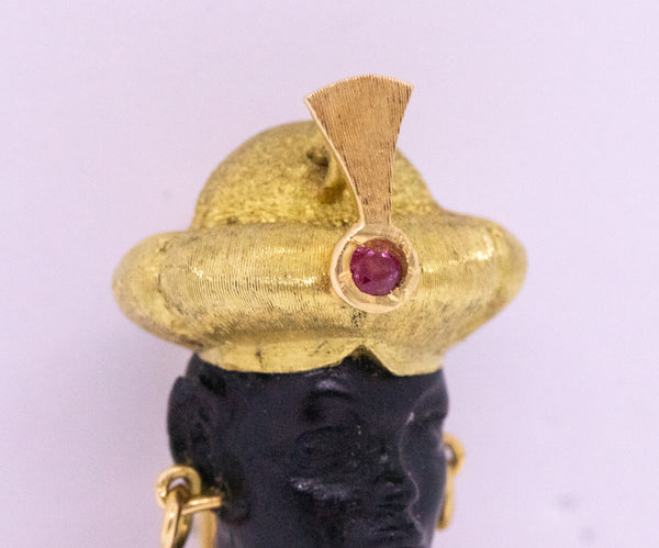 BLACKAMOOR BROOCH PENDANT IN 18 KT WITH EBONY AND GEMSTONES