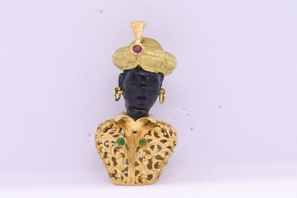 BLACKAMOOR BROOCH PENDANT IN 18 KT WITH EBONY AND GEMSTONES