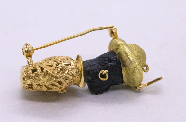 BLACKAMOOR BROOCH PENDANT IN 18 KT WITH EBONY AND GEMSTONES