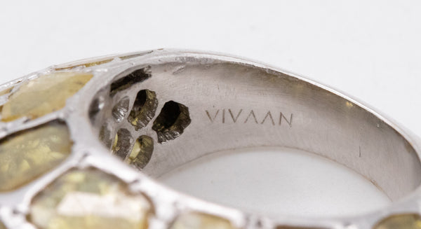 *Vivaan edgy cocktail ring in 18 kt white gold with 12.45 Ctw of natural fancy yellow diamonds