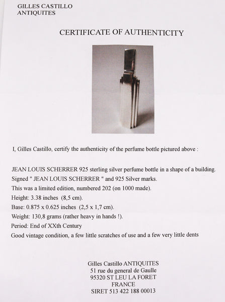 -Jean Louis Scherrer Art Deco Skyscraper Perfume Bottle In .925 Sterling Silver