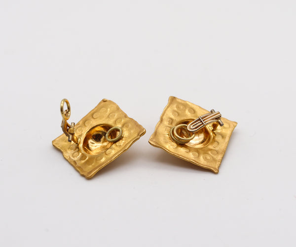 -Jean Mahie Paris Artistic Vintage Squared Clips Earrings in Textured 22Kt Yellow Gold