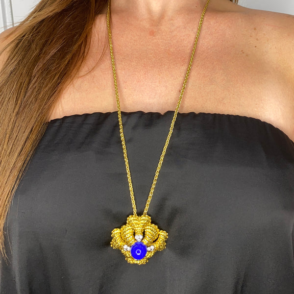 Classic Mid Century 1960 Maltese Pendant Brooch In 18Kt Gold With 21.73 Ctw In Diamonds And Lapis Lazuli