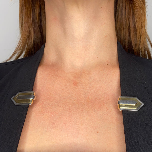 Hemmerle Munich 1970 Geometric Pair Of Dress Clips In 18Kt Gold And Platinum