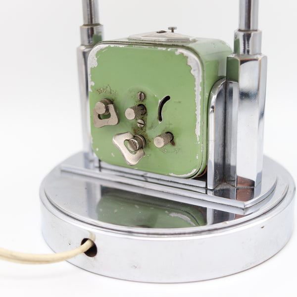 Bayard France 1930 Art Deco Desk Table Lamp And Alarm Clock In Stainless Steel