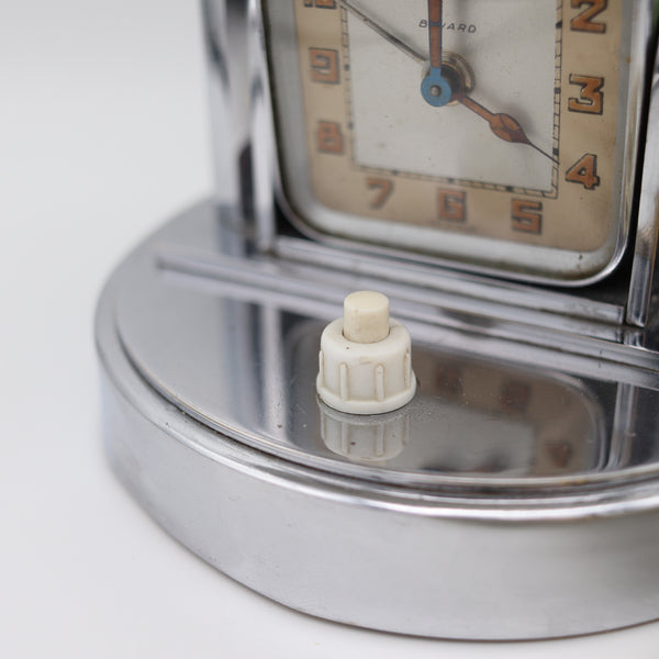 Bayard France 1930 Art Deco Desk Table Lamp And Alarm Clock In Stainless Steel