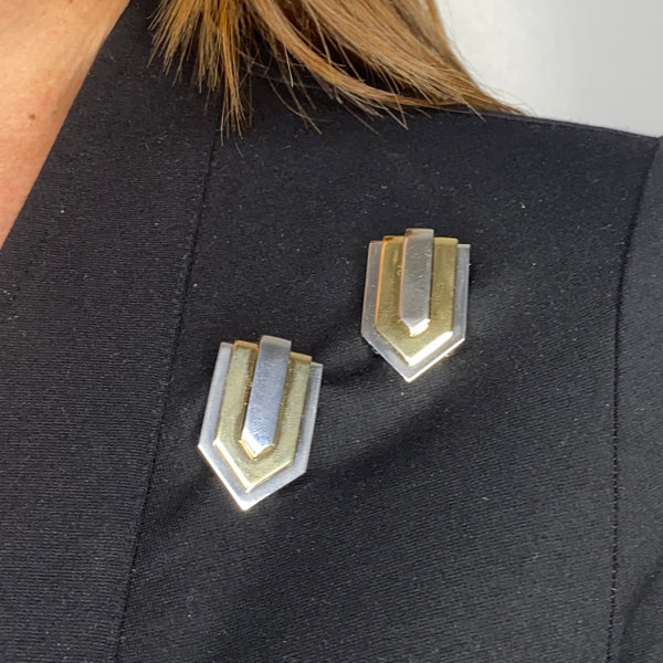 Hemmerle Munich 1970 Geometric Pair Of Dress Clips In 18Kt Gold And Platinum