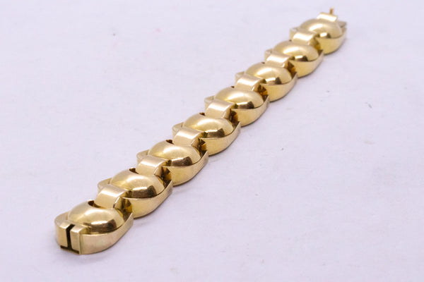 FRENCH 18 KT YELLOW GOLD RETRO BRACELET WITH BAUBLES LINKS