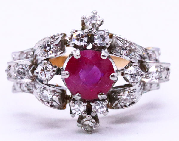 EDWARDIAN 18 KT GOLD DIAMONDS AND RUBY ANTIQUE RING