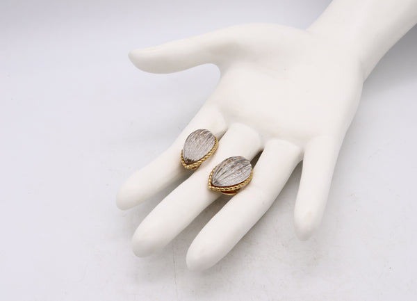 Arfan Paris 1970 By Andre Vassort Convertible Clip Earrings In 18Kt Yellow Gold With 54 Cts In Fluted Rock Quartz