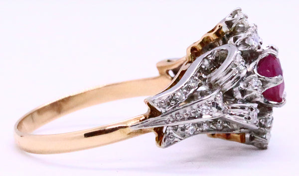 EDWARDIAN 18 KT GOLD DIAMONDS AND RUBY ANTIQUE RING