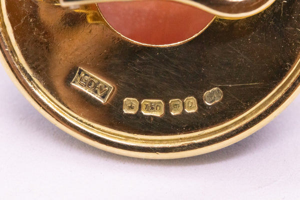 LEO DE VROOMEN 18 KT GOLD ENAMELED EARRINGS WITH 24.42 Ctw OF RHODOCROSITE