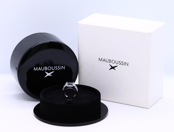 MAUBOUSSIN, PARIS. AQUAMARINE & DIAMONDS 18 KT GOLD RING
