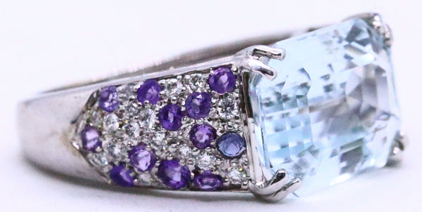 MAUBOUSSIN, PARIS. AQUAMARINE & DIAMONDS 18 KT GOLD RING