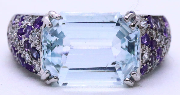 MAUBOUSSIN, PARIS. AQUAMARINE & DIAMONDS 18 KT GOLD RING