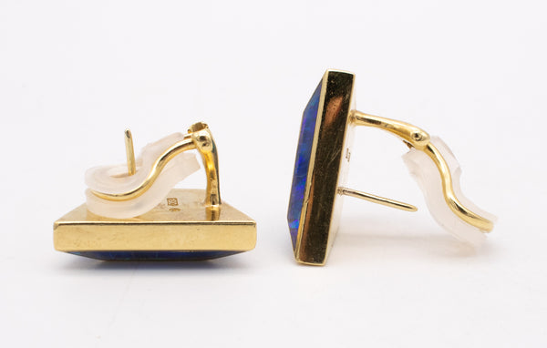 TIFFANY & CO. 1982 BY ANGELA CUMMINGS  RARE 18 KT GOLD GEOMETRIC EARRINGS WITH OPAL