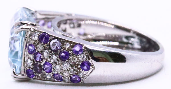 MAUBOUSSIN, PARIS. AQUAMARINE & DIAMONDS 18 KT GOLD RING