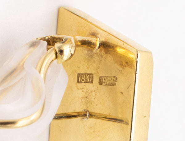 TIFFANY & CO. 1982 BY ANGELA CUMMINGS  RARE 18 KT GOLD GEOMETRIC EARRINGS WITH OPAL