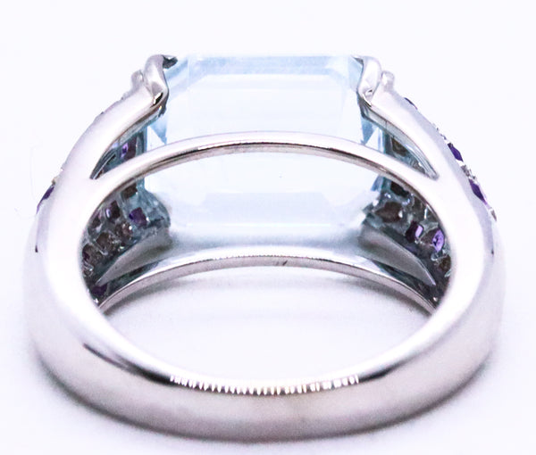 MAUBOUSSIN, PARIS. AQUAMARINE & DIAMONDS 18 KT GOLD RING