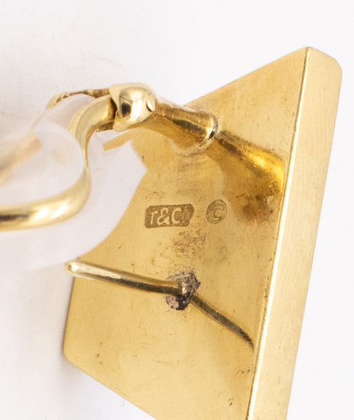 TIFFANY & CO. 1982 BY ANGELA CUMMINGS  RARE 18 KT GOLD GEOMETRIC EARRINGS WITH OPAL