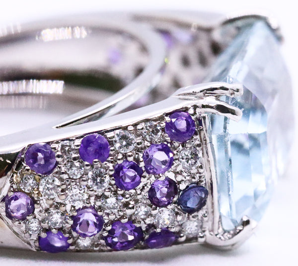 MAUBOUSSIN, PARIS. AQUAMARINE & DIAMONDS 18 KT GOLD RING